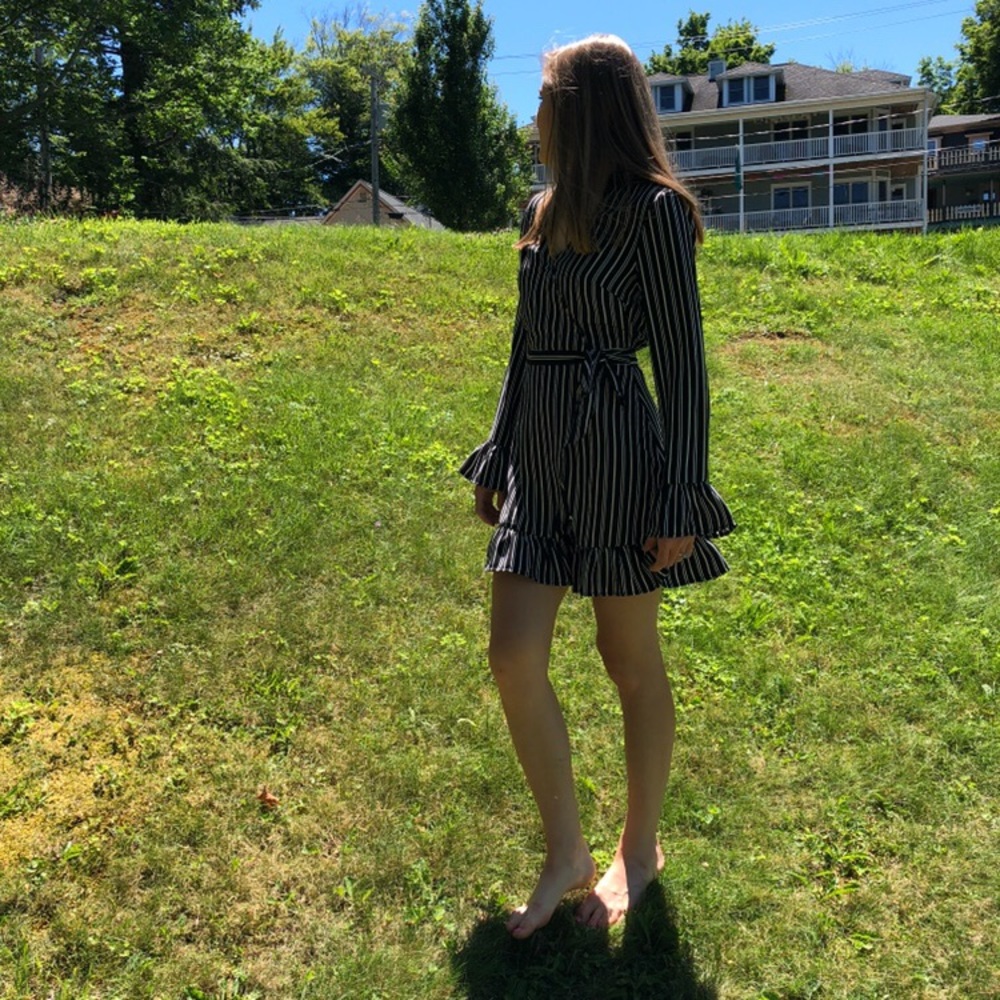 Nordstrom Black and White Stripe Wrap Dress - Picture 2 of 6